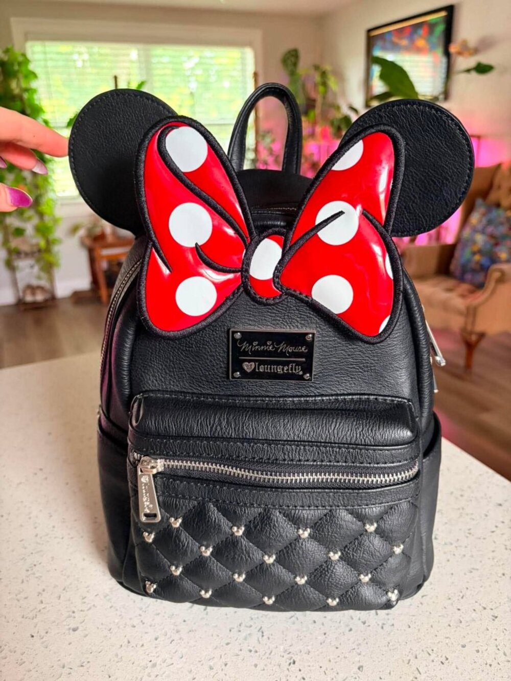 Loungefly x Disney Minnie Mouse Backpack | Quilted Studded Bow & Ears